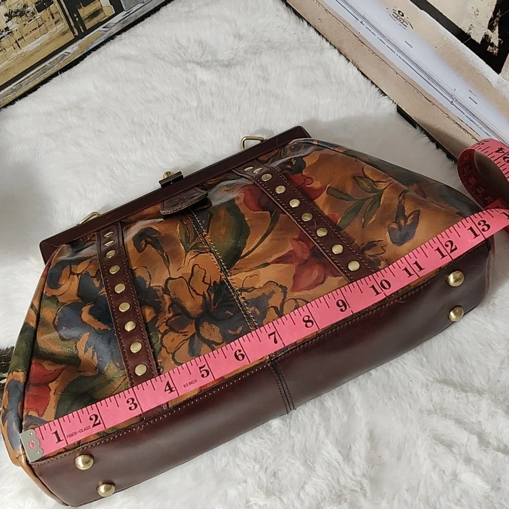 Patricia Nash Floral Painted Leather Satchel in Tan, Brown, Green, Red - Picture 13 of 15